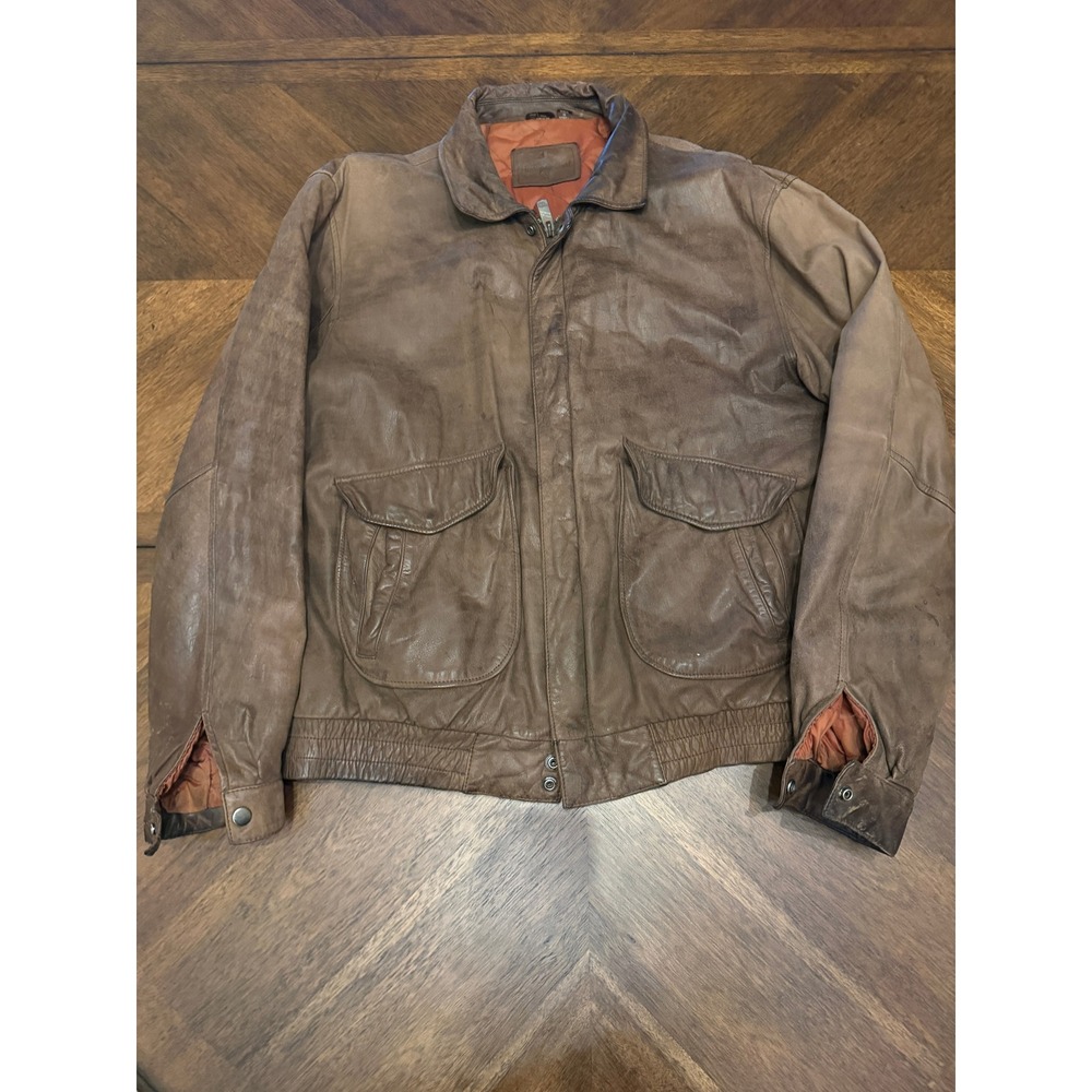 Hunt Club Vintage Brown Leather Flight Bomber Jacket Mens XLT Tall Distressed